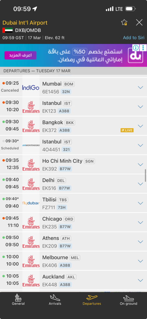 17 March Flight Departures (DXB)