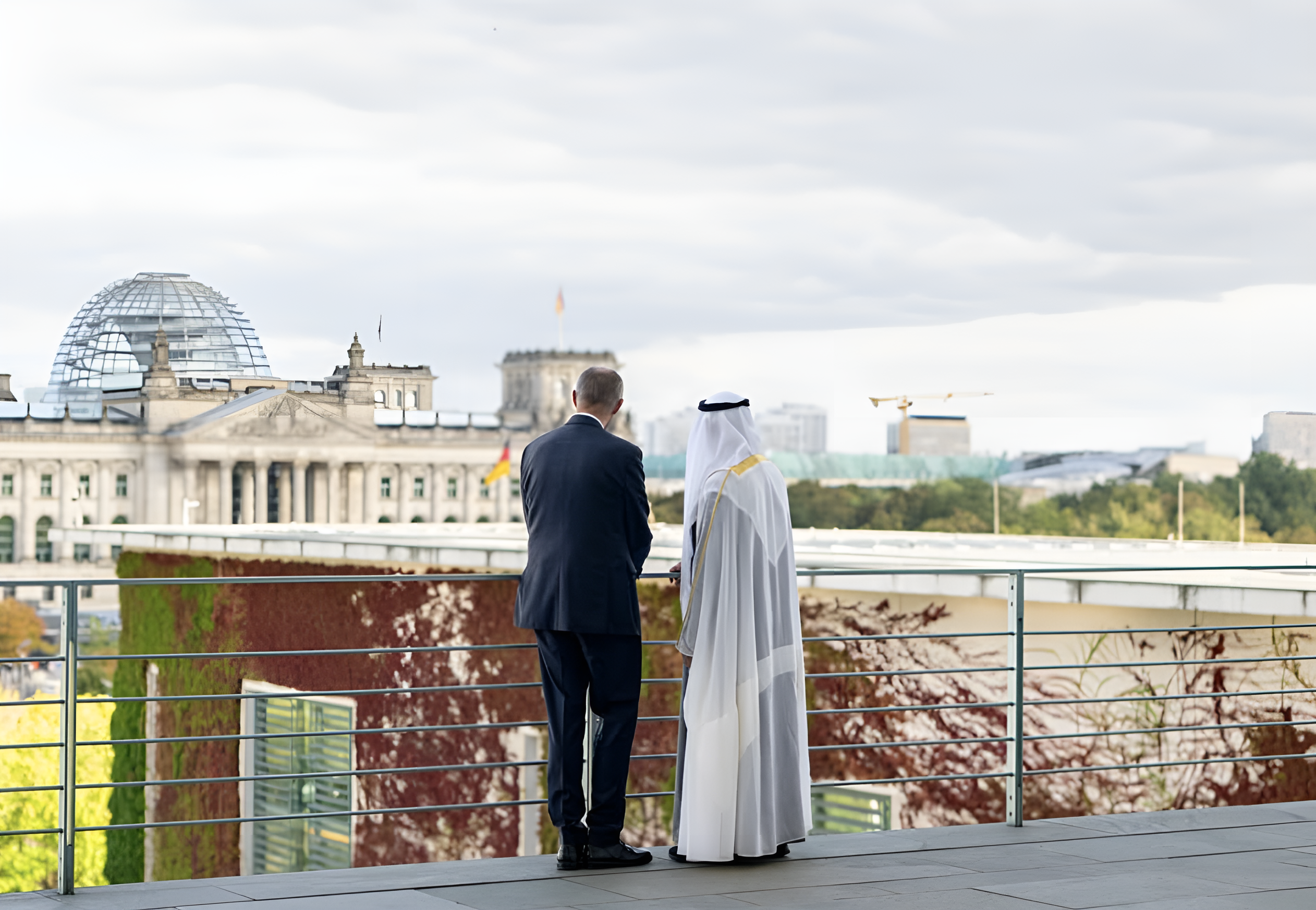 Left to Right: Chancellor Merz and HRH Sheikh Mohamed Overlook the Bundestag, Berlin
